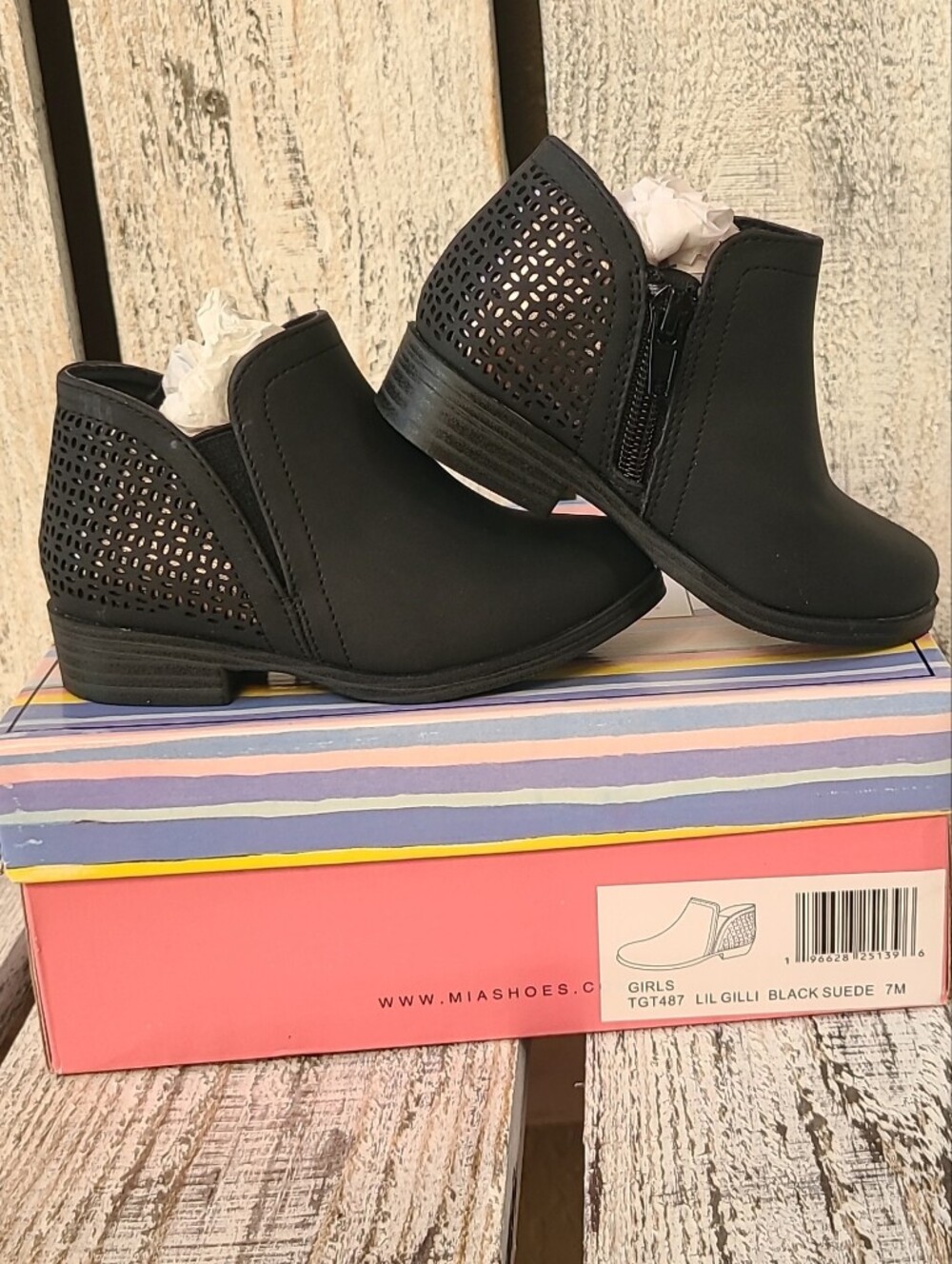MIA Black Girls Perforated Side-Zip Ankle Boots
